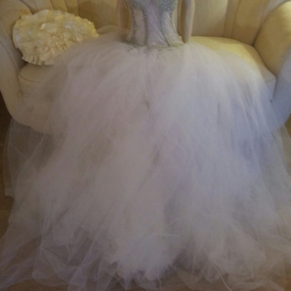 Sheer Jeweled White Silver Corset Wedding Ballgown - Picture 4 of 8